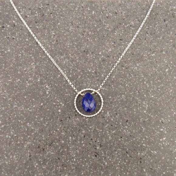 Lapis Lazuli Silver Beaded Circlet Necklace - Short Pendant Necklace - Picture 4 of 6